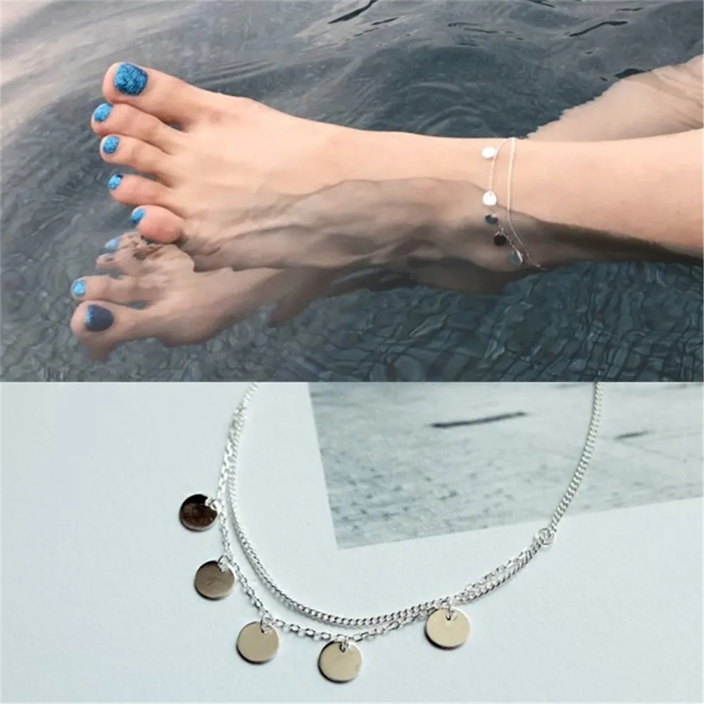 

925 Silver coins Anklet Bracelet Jewellery Enkelbandje Tornozeleira Bohemian Disk Vintage Mom Gift Cheville Anklets for Women