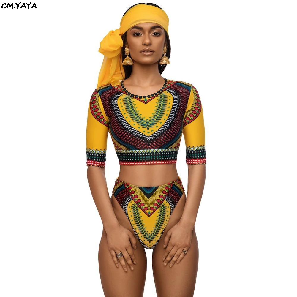 

2019 new women indie folk print o-neck half length sleeve bodycon top panties suit 2pcs set beach beach bodysuit S3522