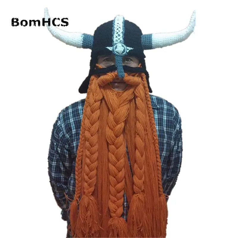 JM Adulto barba vikingo sombrero de punto bárbaro cuerno ganchillo hecho a  mano peluca máscara hombr JM