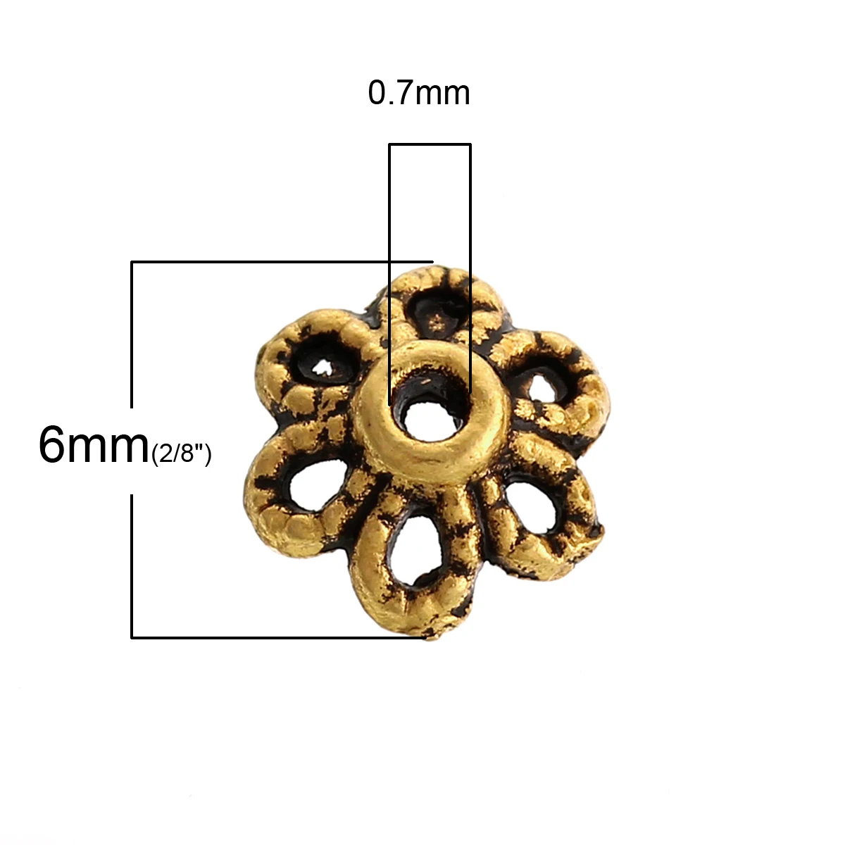 Бусины Из Цинкового металлического сплава с цветком золотого цвета(подходит для бусин 12 мм) 6 мм(2/") x 2 мм(1/8"), 75 шт