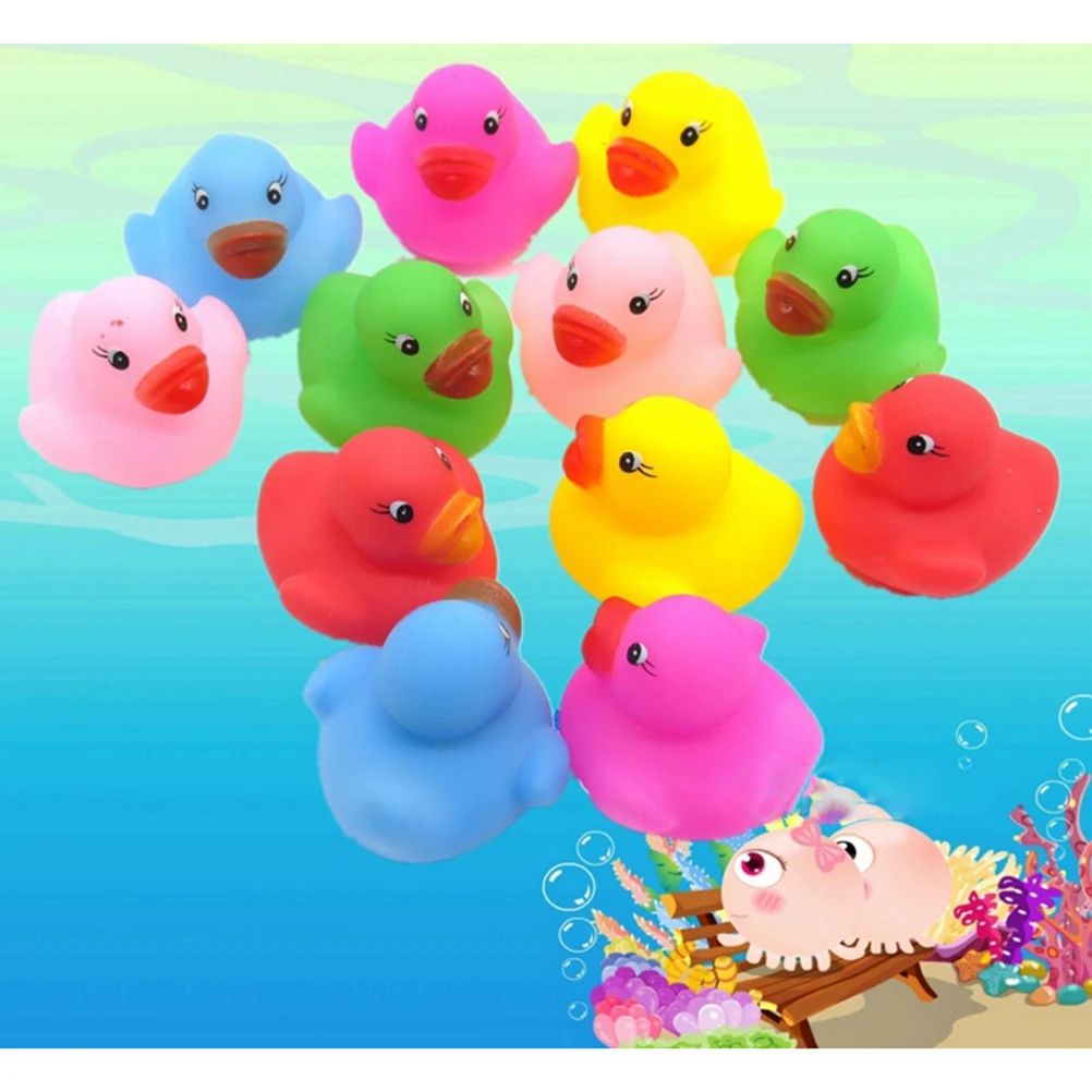 12 шт./компл. Kawaii разноцветные резиновые поплавок скрипучий звук утки детская игрушка для ванны Ванная комната бассеин воды забавные мини игрушки для мальчиков и девочек; подарки
