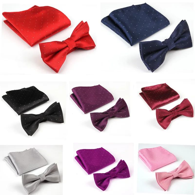 Мужской Стильный серебряный галстук-бабочка в горошек носовой платок вечерние карманные квадратные комплекты SETBW0010