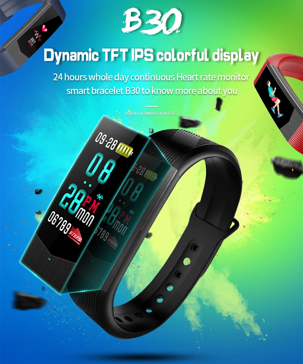 

Smart Watch B30 Digital LED Heart Rate Monitor Pedometer Sleep Fitness Tracker Smart Bracelet Wristwatch IP67 Waterproof
