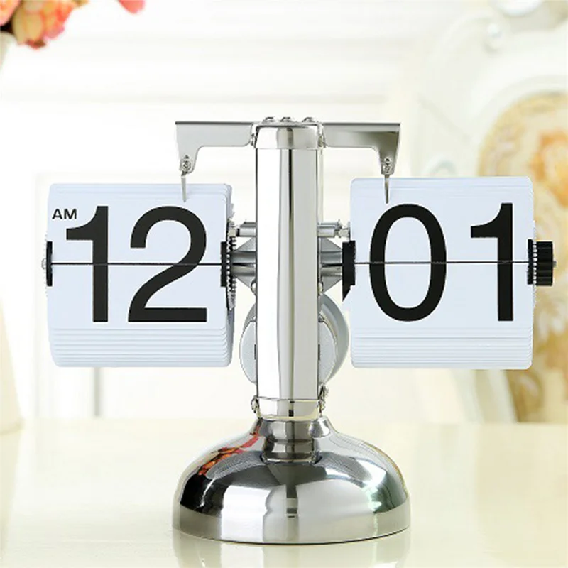 

Creative Auto Flip Digital Projection Alarm Clock Despertador Vintage Modern Scale Metal Desk Clock Quartz Office Home Decor
