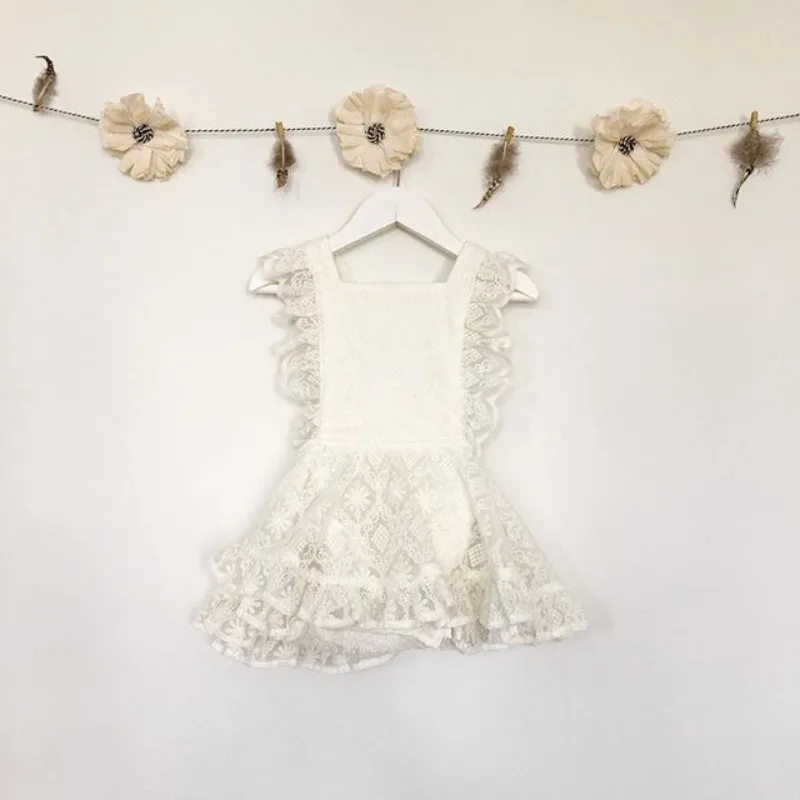 Летний комбинезон для новорожденных девочек; белое кружевное платье-пачка принцессы с открытой спиной и оборками; одежда