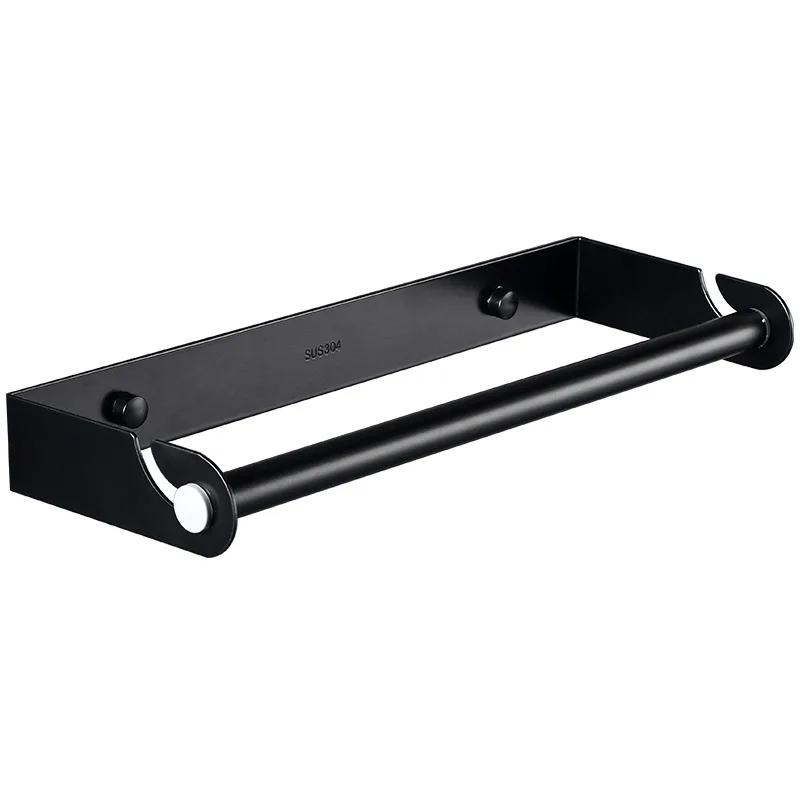 Black Punch-free Stainless Steel Paper Towel Holder Bathroom Toilet Roll Paper Holder Kitchen Plastic Wrap Holder - Цвет: Black
