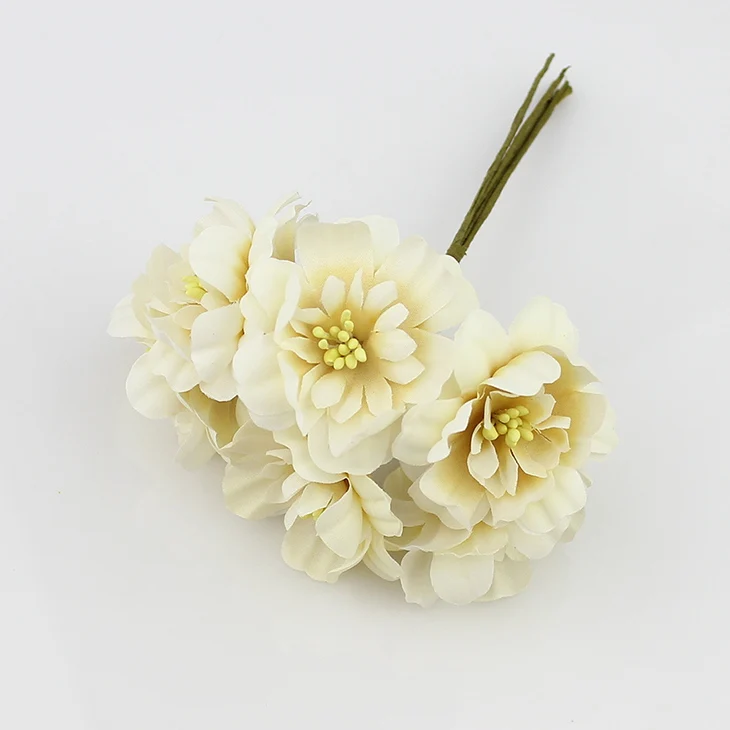 HUADODO 6 шт. 5 см искусственные цветы шелк Слива Цветок для DIY Скрапбукинг венок свадебное украшение искусственные цветы - Цвет: Champagne
