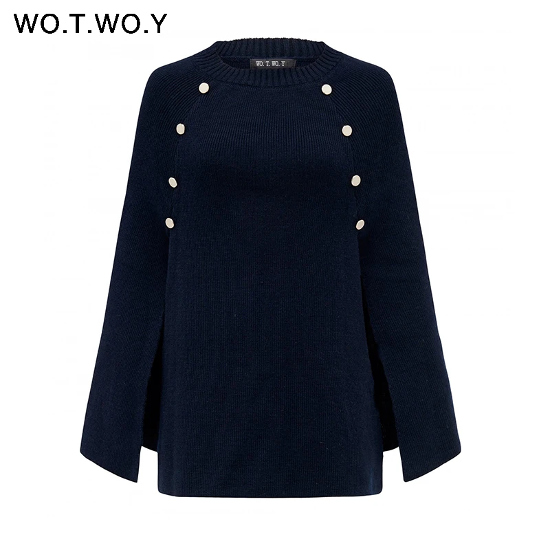 Best WOTWOY 2019 Knitted Cloak Sweater Women Casual Loose Shawl Autumn Winter Streetwear Poncho Women Sweater And Pullovers Plus Size