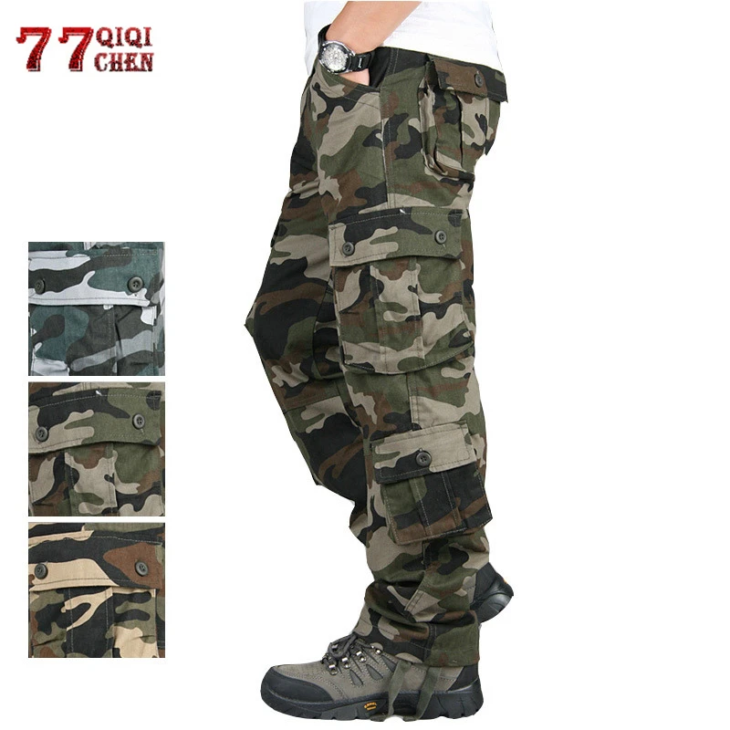  Camouflage Cargo Pants Men Tactical Army Military Trousers Combat Baggy Multi Pockets Overalls Army