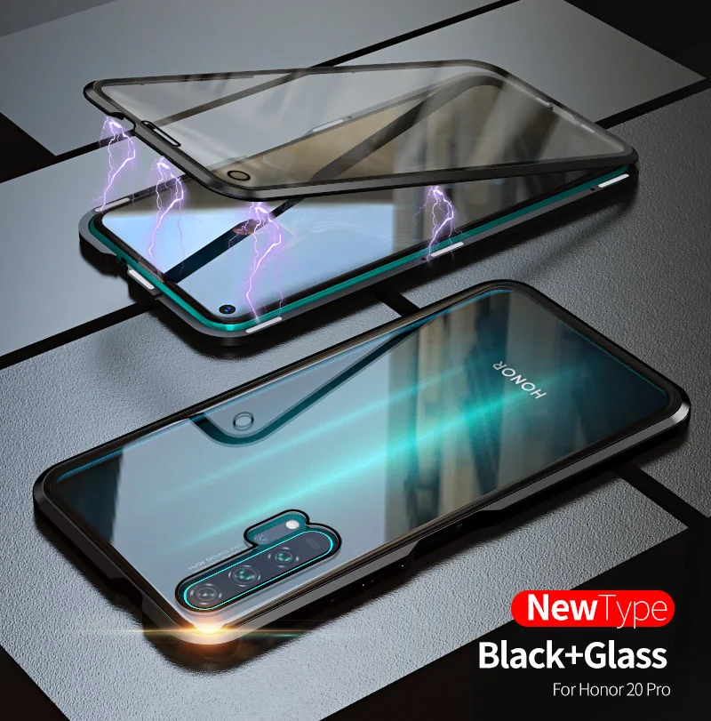 360 чехол на весь корпус для huawei Honor 20 pro чехол на магните прозрачный передний задний стеклянный алюминиевый металлический чехол HONOR 20Lite 20i чехол