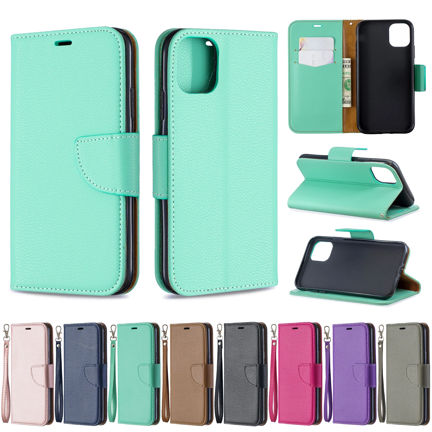 

Luxury Litchi Pattern sFor iPhone XR Coque Solid Color Wallet Flip Cases For iPhone 6 6S 7 8 Plus X XS Max Back Cover Phone Bags