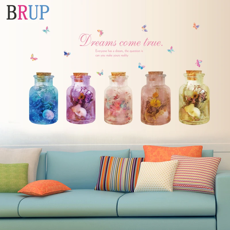 

Romantic Vase Wall Stickers Colorful Flower Room Decorating Potted Plant Home Decor for Bedroom Living Room Butterfly Wall Decal