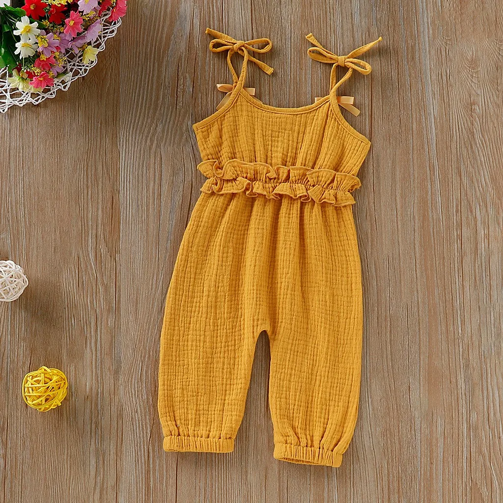 

Girls clothes summer lace suspenders onesies solid color onesies Sleeveless Bow-knot Romper Newborn Suspender Jumpsuit#p40US