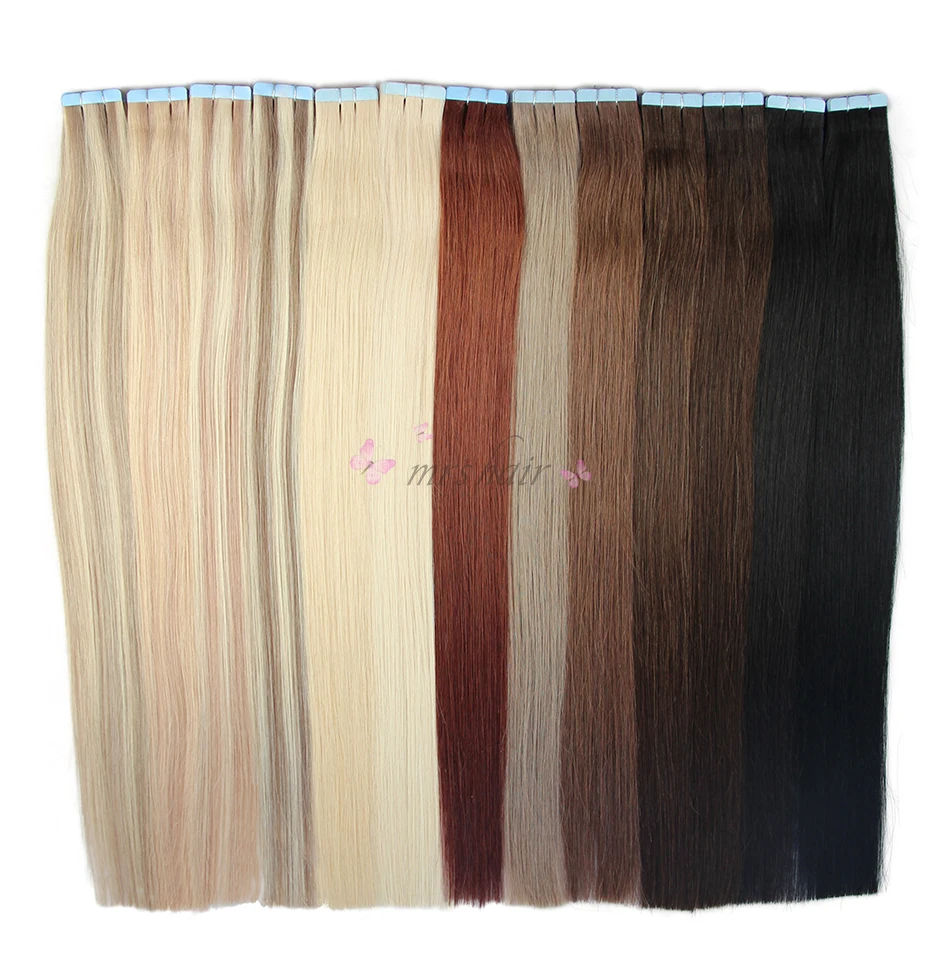 MRSHAIR 6# кожи уток человеческих волос прямой 20 штук ленты в расширение номера Волосы remy двухсторонней ленты для волос 1" 18" 2" 22" 24"