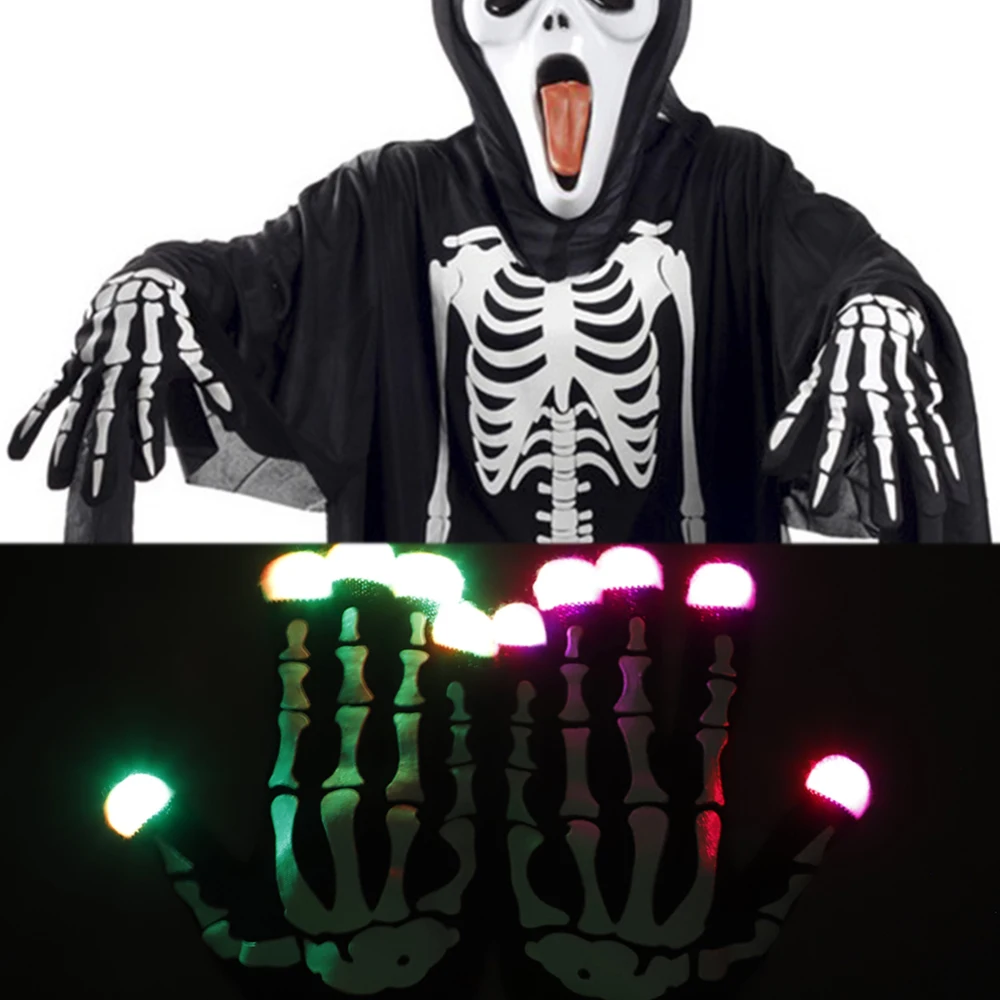 

1 Pair Halloween LED Flashing Gloves Glow Light Up Finger Lighting Gloves Half-finger Light Gloves for Kids Adult