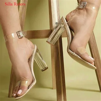 

Fashion Lucita Chunky High Heels Women Sandals Clear PVC Ankle Wrap Gladiator Sandals Women Ladies Shoes Woman Pumps Sandalias