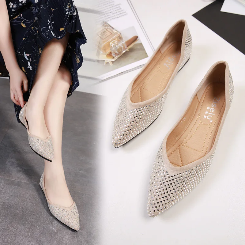 

Woman Shoes Glitter Crystal Loafers Pointed Toe Flats Shoes Fashion Shallow Slip on Slides Ballet Flats Shoes Sandalias Mujer
