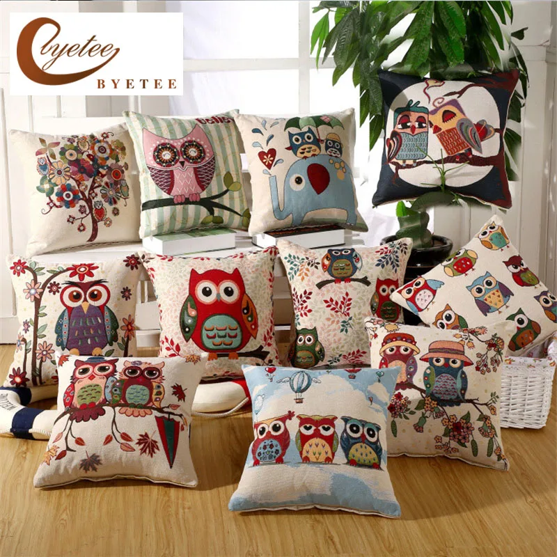 

[byetee] Owl Faux Cotton Linen Cushion Cover Sofa Cushion Cover Gift Customization Pillowcase Pillow Cover ( No Inner)