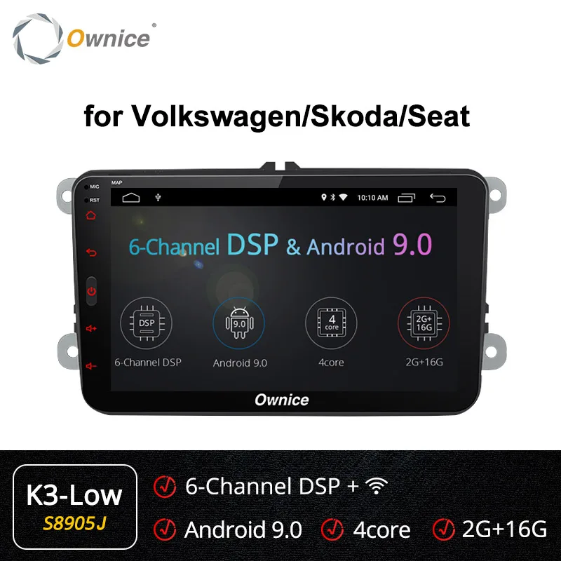 Ownice 2 Din K1 K2 Android 9,0 Восьмиядерный автомобильный dvd-плеер для Volkswagen Passat POLO GOLF Skoda Seat 4G LTE Nerwork 32GB rom - Цвет: S8905 K3-Low