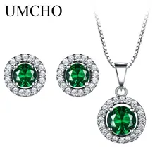 UMCHO 925 пробы, серебряные ювелирные наборы, изумрудные серьги, ожерелье, подвески, элегантные подарки на день рождения для женщин, хорошее ювелирное изделие