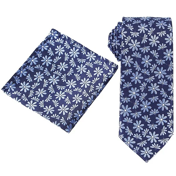 Tailor Smith Necktie and Hankerchief Set Dot Animal Wolf Shark Floral Tie Set 7.5CM Microfiber Woven Suit Tie with Pocket Square - Color: WTHS-017 tie set