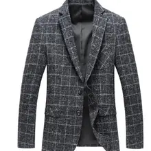 Шерсть, модная куртка, Мужская классическая куртка, стильный костюм с рисунком «решетка», Блейзер, пиджак, Повседневный, деловой, приталенный мужской пиджак