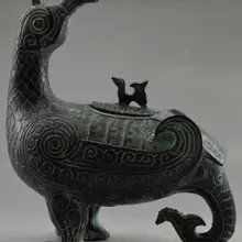 Утонченная китайская Коллекционная оформлен Старый Ручная Бронзовый Феникс статуя пот