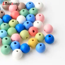 50 adet 12mm karışık renk yuvarlak top ahşap boncuk gevşek halka boncuk takı yapımı için DIY moda bilezik kolye toptan