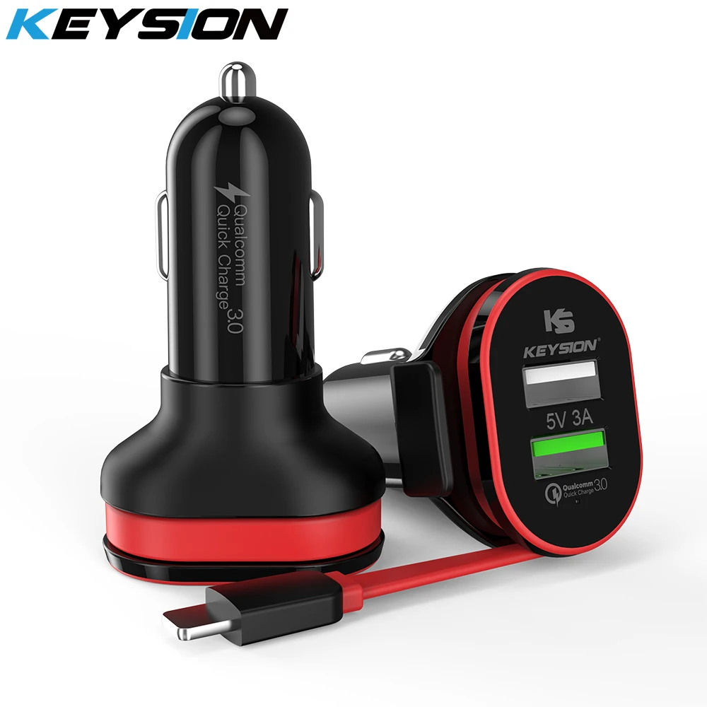 

KEYSION 2 Port 33W Quick Charge 3.0 Car Charger QC 3.0 +5V/3A USB Fast Charger Mobile Phone Travel Adapter car-charge With Cable