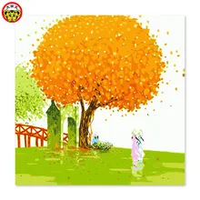 Упавшие листья желтое большое дерево простая жизнь прогулочная лодка нарисованная на холсте Цифровая живопись известные картины абстрактная живопись