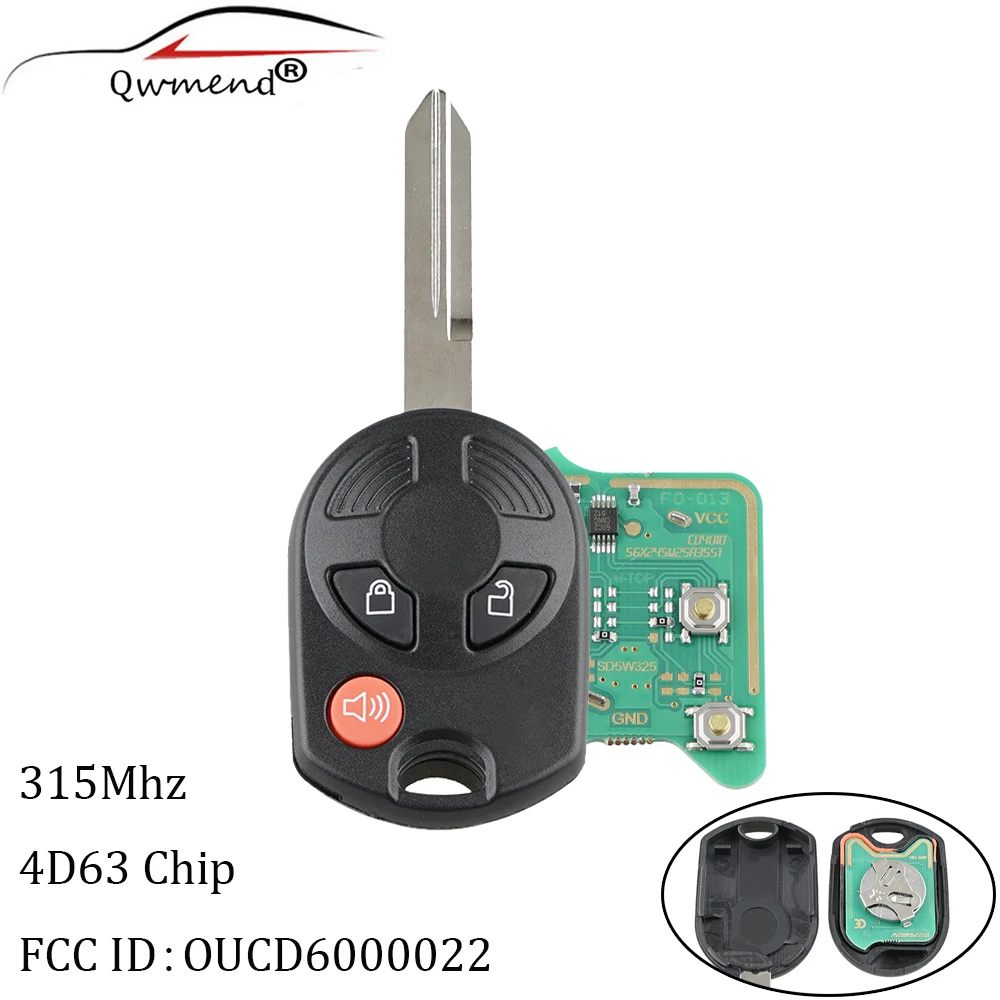 2 New Replacement 3 Button Uncut Remote Head Key Keyless Entry Fob for Ford