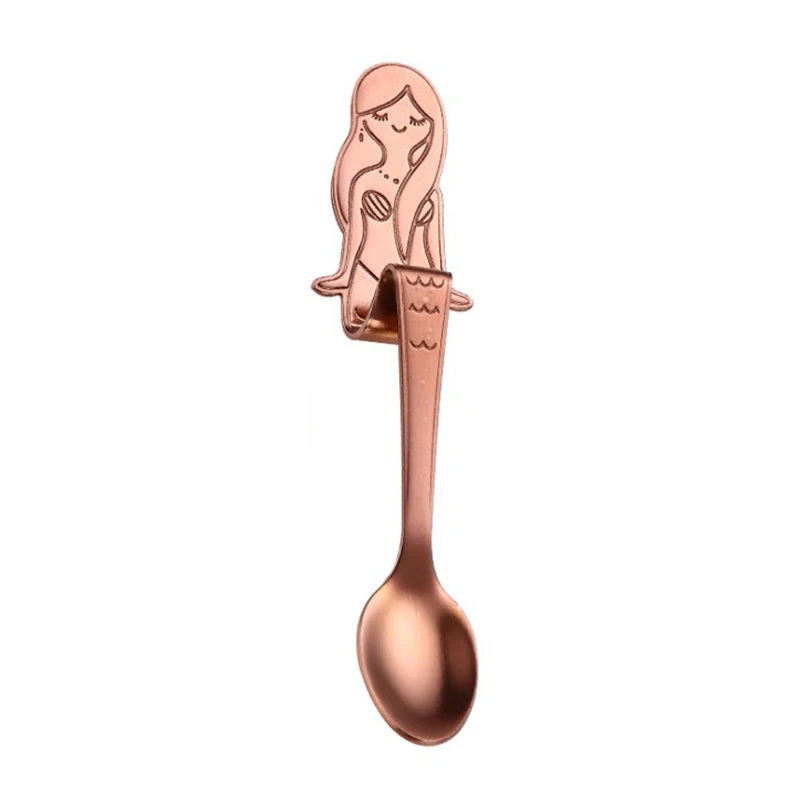 Rose Gold С длинной ручкой из нержавеющей стали, кофейная ложка русалки, мороженое, десерт, чайная ложка для пикника, кухонные столовые приборы, питьевой гаджет - Цвет: Rose Gold