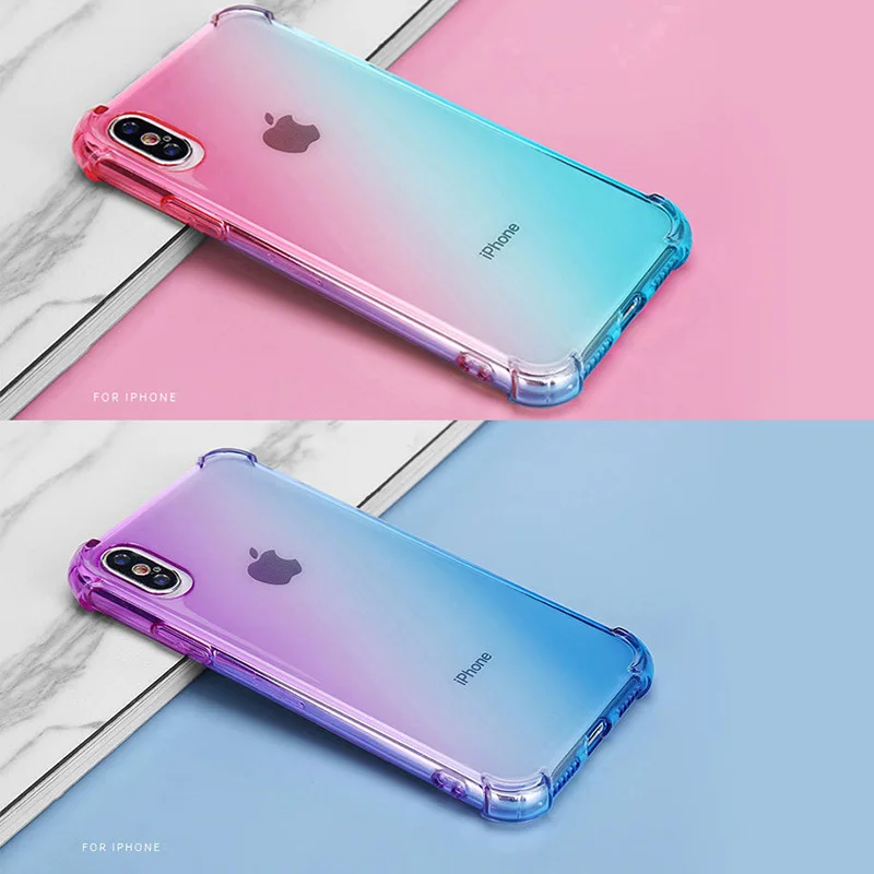 

Rainbow Gradient Color Soft Clear TPU Phone Case For Apple iPhone 11 Pro XR XS Max 8 7 6S Plus SE Transparent Shockproof Cover