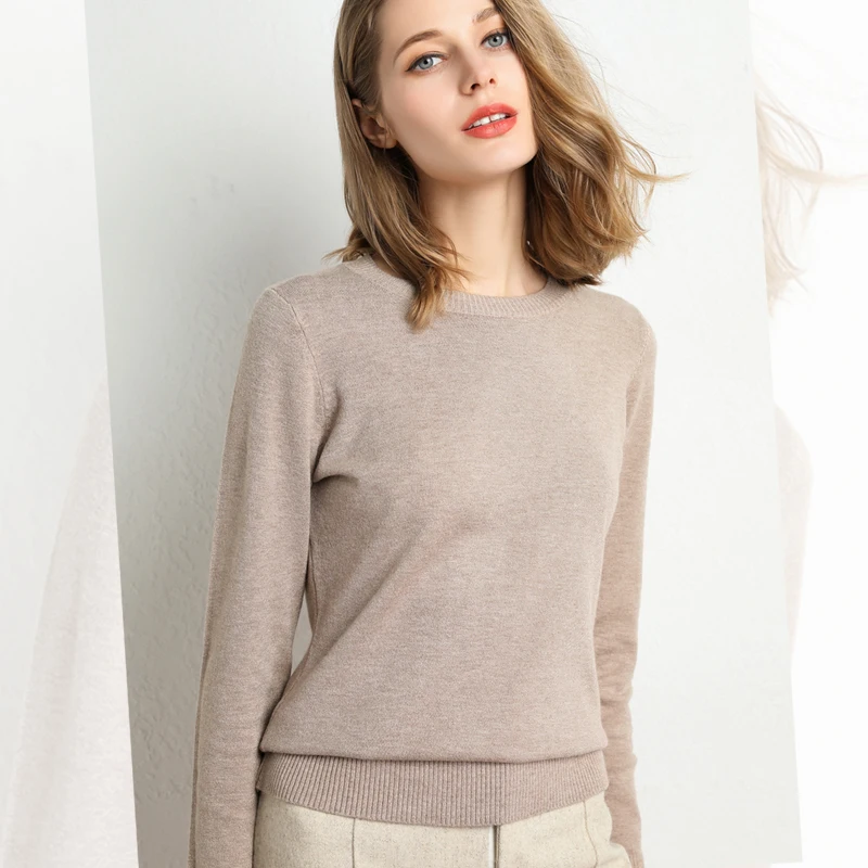 

BARESKIY Spring cashmere sweater round neck sweater women's bottoming shirt short paragraph Slim new long-sleeved knit sweater