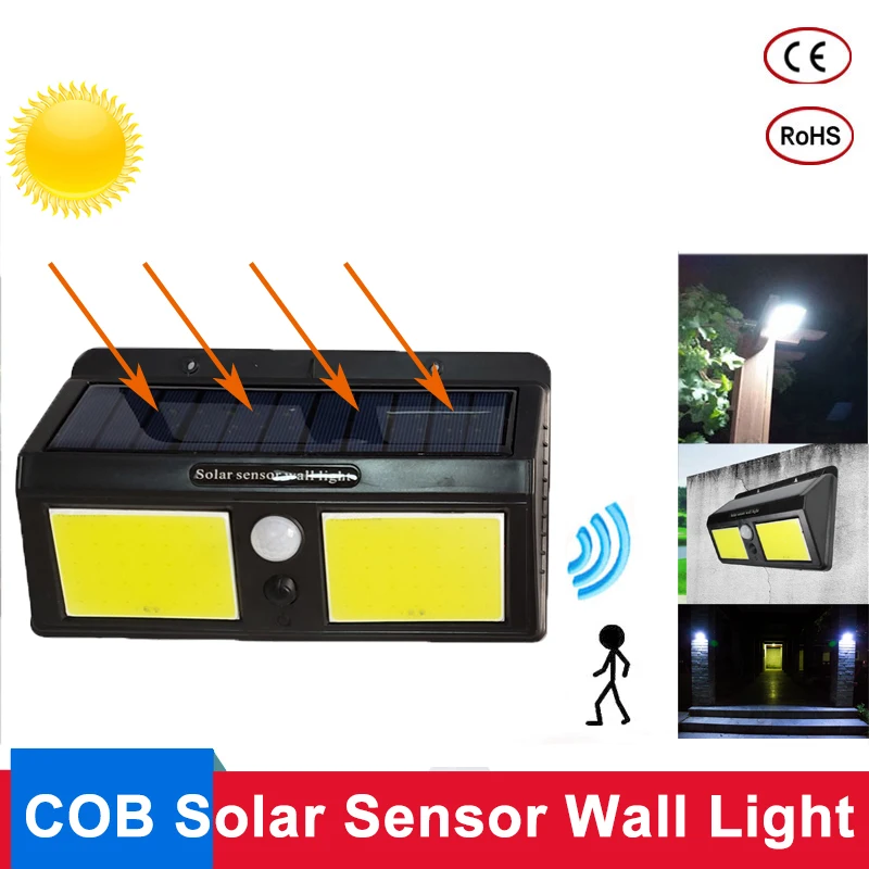 PIR Motion Sensor Wall Light with Solar Power 96 COB Outdoor Waterproof Energy Saving Garden Pathway Street Security Solar Light
