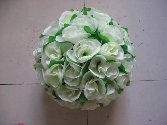 

Celebration decoration flower ball,party decoration,20cm ivory plastic center with green leaves kissing ball-wedding decoration