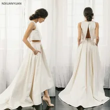 Vestido De Noiva, 2 предмета, атласное свадебное платье, ТРАПЕЦИЕВИДНОЕ, бохо,, модное, с коротким шлейфом, элегантное, для невесты, принцессы, свадебное пляжное платье