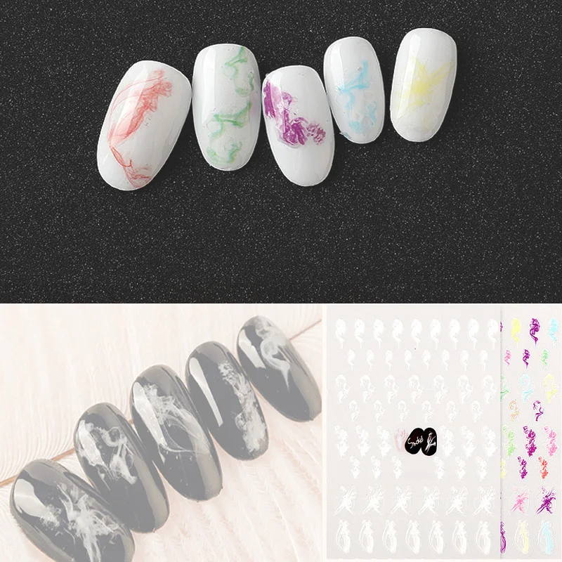 1 лист дыма 3D наклейки для нейл-арта цветные наклейки для дизайна ногтей клейкие наклейки для тату слайды для маникюра Z079
