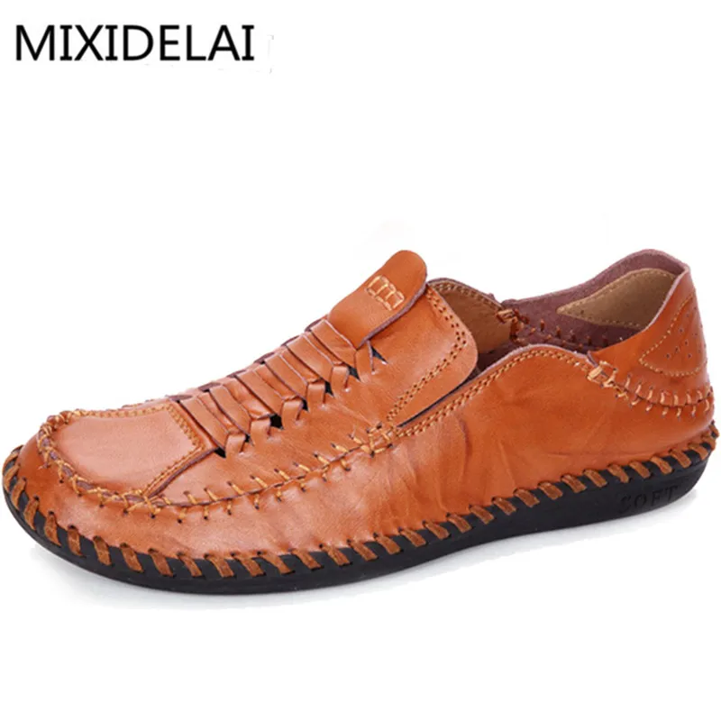 

MIXIDELAI 2019 New Summer Luxury Driving Breathable Genuine Leather Flats Loafers Men Shoes Casual Fashion Slip On Size 38-44