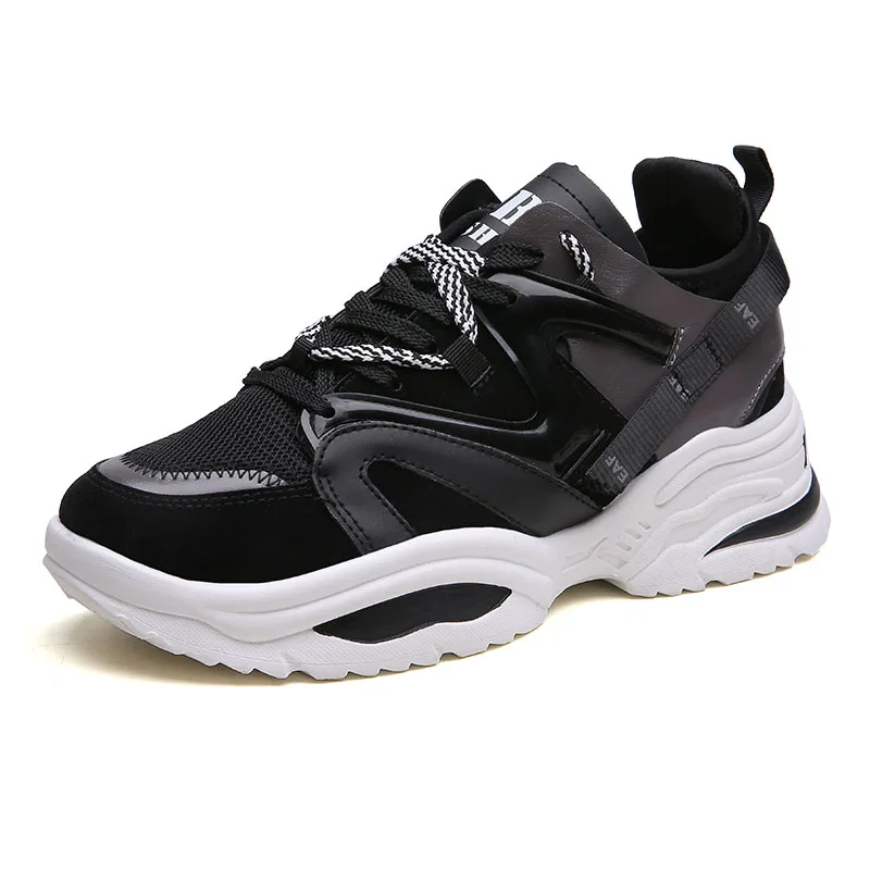 Новинка, стильная женская спортивная обувь, увеличивающая рост, на 6 см, женские кроссовки на платформе, спортивная обувь для прогулок, бега, кроссовки на высоком каблуке - Цвет: Black