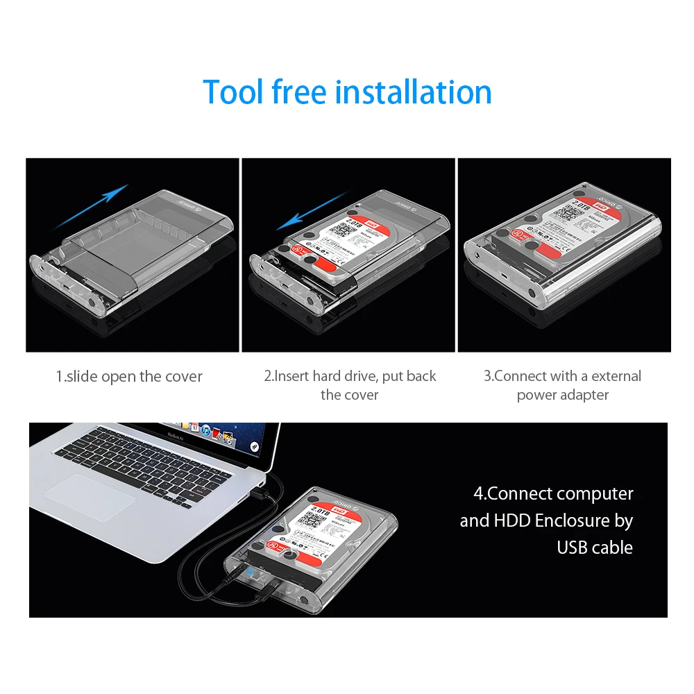 ORICO 3,5 дюймовый прозрачный корпус для жесткого диска Sata USB 3,0 чехол для жесткого диска без инструментов внешний жесткий диск поддержка UASP до 8 ТБ