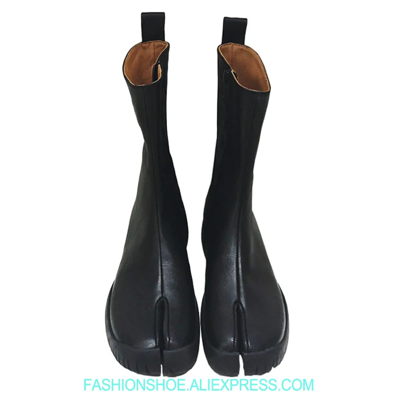 

Genuine Leather Split toe Women Ankle Boots Casual Flats Platform Rain Boots Side Zip Fashion Catwalk Fall Botas Mujer 2018