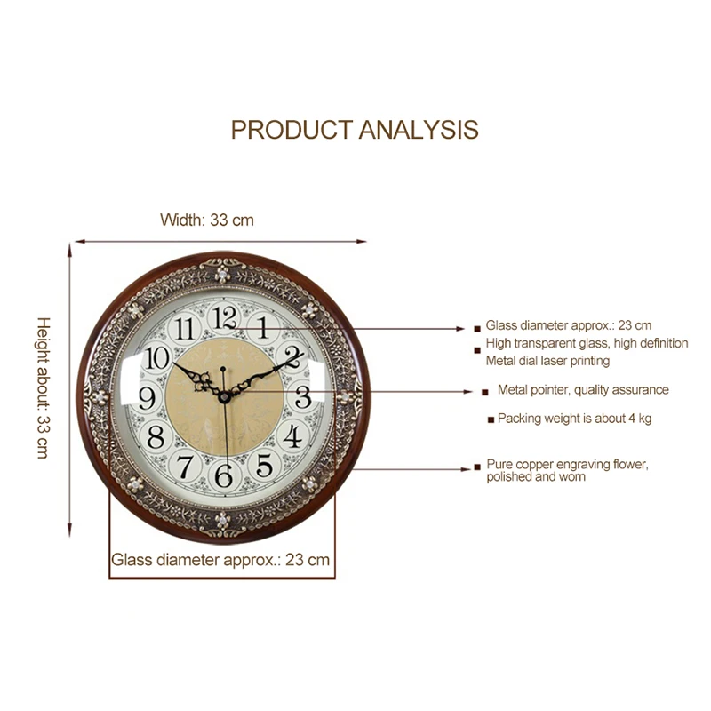 Meijswxj 35 см настенные часы Saat Reloj Relogio де parede Duvar Saati Horloge Murale Чистая медь твердой