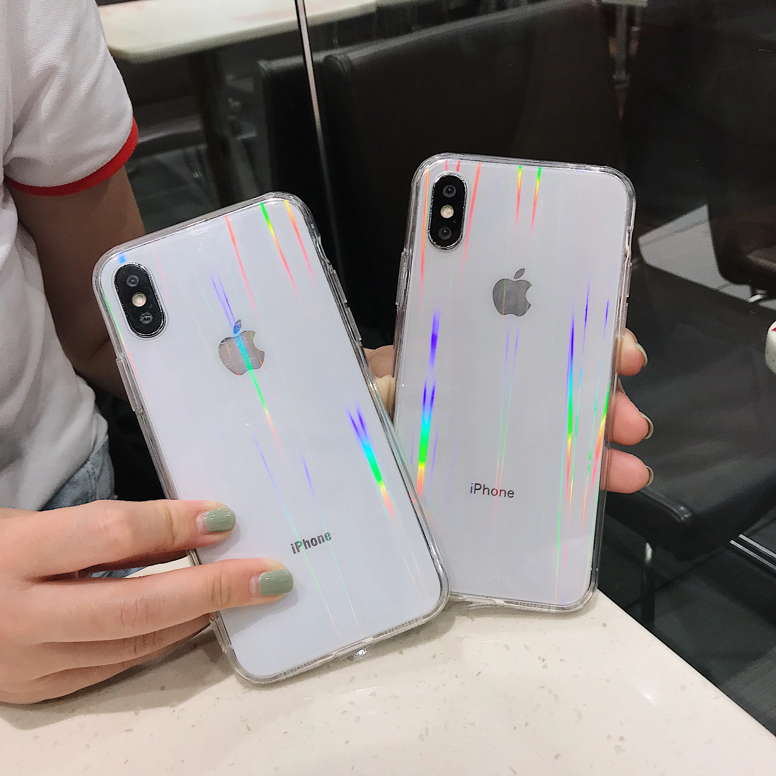 

Rainbow Gradient phone case for iphone 7 8 6 S plus X XS MAX XR Acrylic for iPhone case logo coque laser clear cover funda