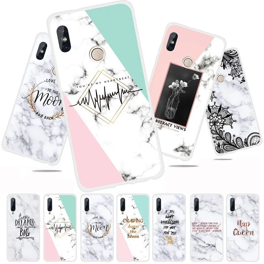 

White Marble Letter Flower Phone Case For Xiaomi Mi 8 9 A1 A2 5X 6X F1 Redmi Note 4 4X 5 5A 6 6A 7 Pro Soft TPU Back Cover
