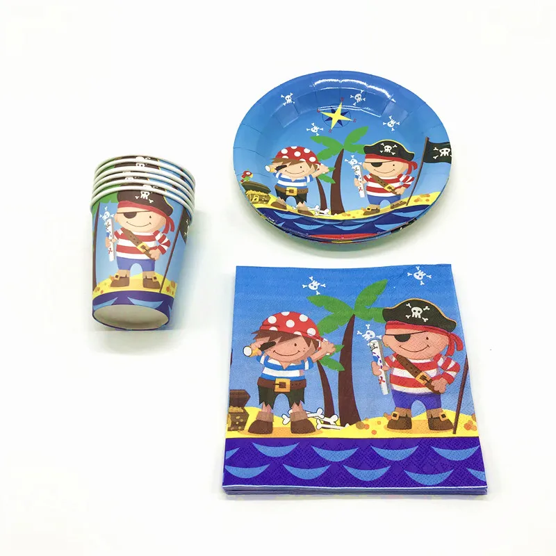 

New Little Pirate 34Pcs/Lot Disposable Paper Cup Plate Napkin Kid Birthday Party Wedding Grand Event Tissue Decoration Supply