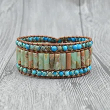 

Boho Bracelet Unique Natural Stone Vintage Wrap Bracelets Wholesale Bohemian Woven Stone Cuff Bracelet Dropship