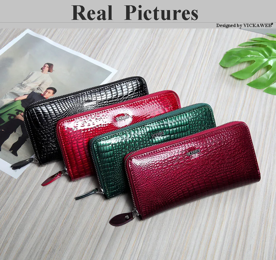 VICKAWEB Wristlet Wallet Purse Genuine Leather Wallet Female Long Zipper Women Wallets Card Holder Clutch Ladies Wallets AE38-004