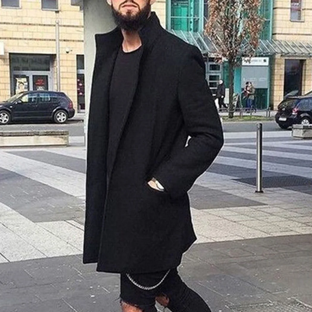 

Fashion Autumn Winter Long Coat Men Solid Warm Coat Male Windbreaker Open Stitch Slim Fit Office Suit Coats Casual Men Trench
