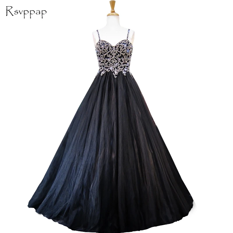 

Long Evening Dress 2019 New Arrival Sweetheart Beaded Floor Length Black Tulle Backless Women Formal Evening Gowns